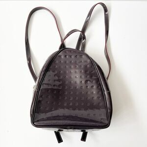 Arcadia Patent Leather Logo Mini Backpack Bag Purse Brown‎ Purple Burgundy